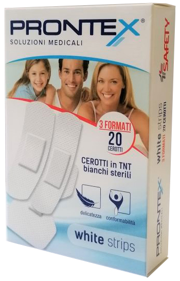 CEROTTO PRONTEX WHITE STRIPS IN TESSUTO NON TESSUTO BIANCO STERILE 3 FORMATI 20 PEZZI - Metafarm