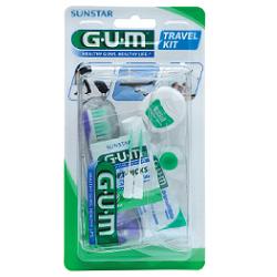 GUM TRAVEL KIT VIAGGIO 1 SPAZZOLINO PIEGHEVOLE GUM TRAVEL + 1 DENTIFRICIO VIAGGIO 12 ML + 1 ROCCHETTO FILO INTERDENTALE 10MT + 2 SCOVOLINI GOMMA GUM SOFT PICKS - Metafarm