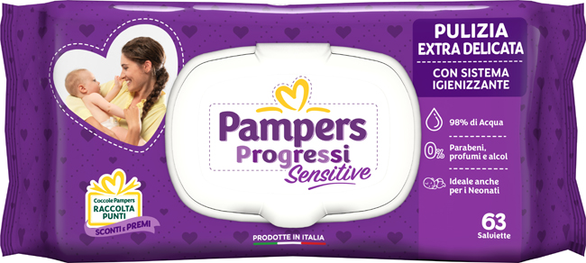 PAMPERS PROGRESSI SALVIETTE SENSITIVE ALOE RICARICA 63 PEZZI - Metafarm