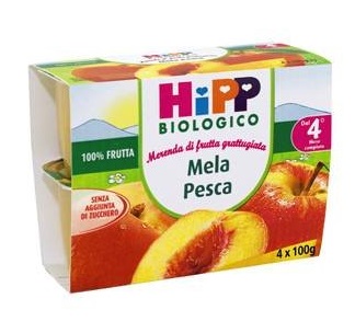 HIPP BIO FRUTTA GRATTUGGIATA MELA PESCA 4X100 G - Metafarm
