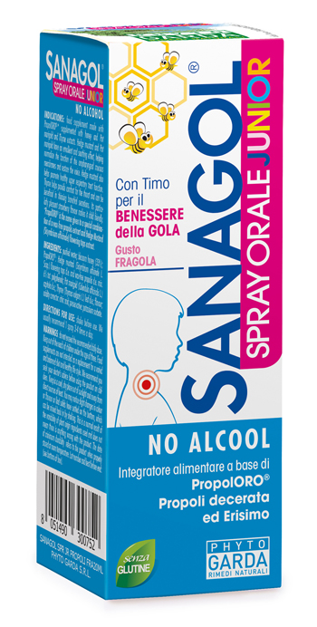 SANAGOL SPRAY JUNIOR PROPOLI FRAGOLA 20 ML - Metafarm