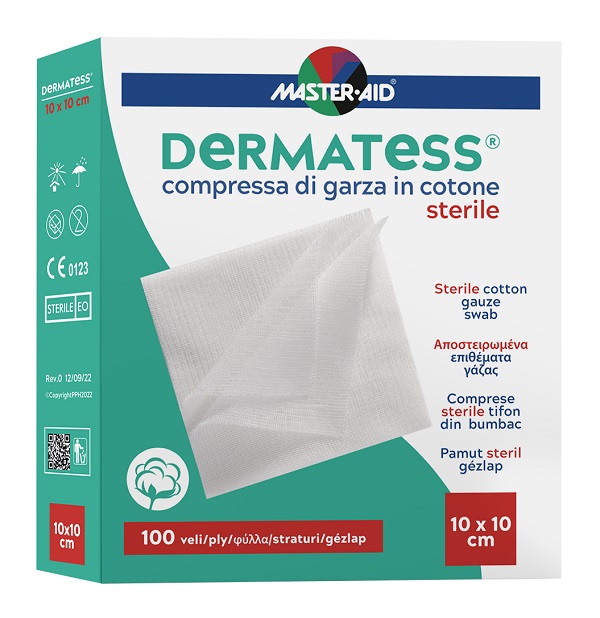 GARZA COMPRESSA MASTER-AID DERMATESS COTONE 10X10CM 100 PEZZI - Metafarm