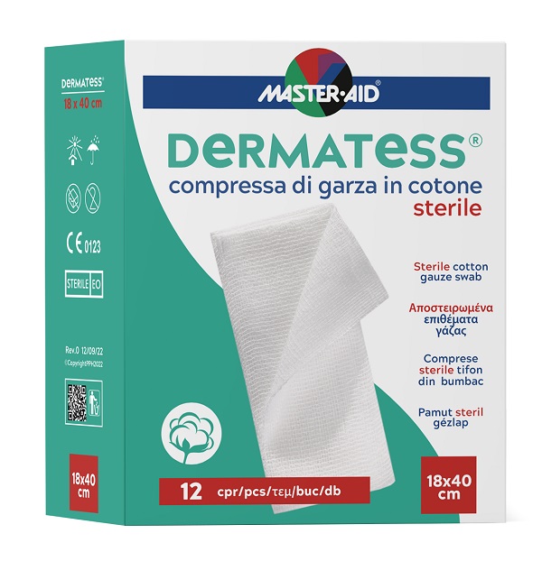 GARZA COMPRESSA MASTER-AID DERMATESS COTONE 18X40CM 12 PEZZI - Metafarm