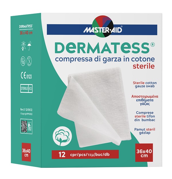 GARZA COMPRESSA MASTER-AID DERMATESS COTONE 36X40CM 12 PEZZI - Metafarm