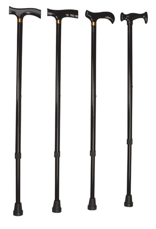 BASTONE BRIO PIEGHEVOLE IN ALLUMINIO ANODIZZATO CON PUNTALI ANTISCIVOLO REGOLABILE IN ALTEZZA DA 77,5 A 87,5CM NERO IMPUGNATURA IN LEGNO - Metafarm