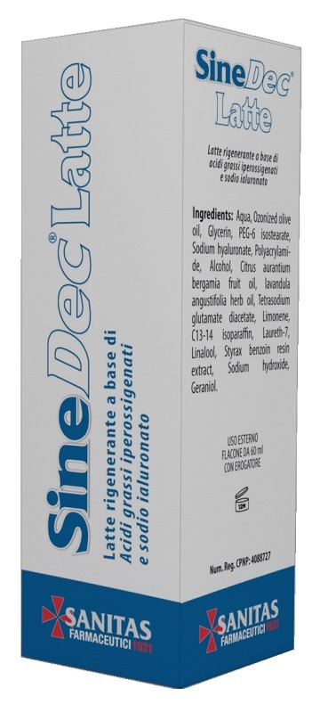 EMULSIONE PROFUMATA CONTENENTE OLIO OSSIGENATO PER PREVENZIONE E MEDICAZIONE DELLE ULCERE DA DECUBITO DI GRADO I SU PELLE INTEGRA SINEDEC LATTE 60ML - Metafarm