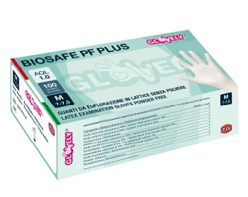 GUANTO IN LATTICE SENZA POLVERE AMBIDESTRO FORMA ANATOMICA POLSINO ELASTICO RINFORZATO ANTIARROTOLAMENTO BIOSAFE PF PLUS BIANCO MISURA LARGE 100 PEZZI - Metafarm
