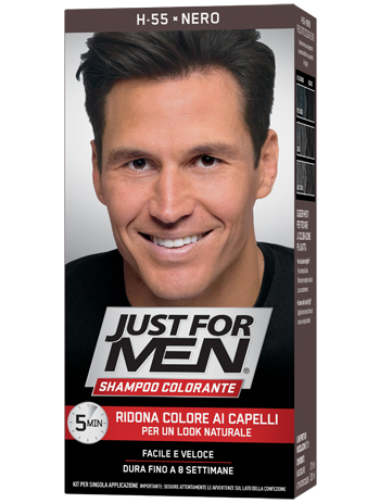 JUST FOR MEN SHAMPOO COLORANTE H55 NERO ATTIVATORE CHIARO 38,5 ML + BASE COLORE 27,5 ML - Metafarm