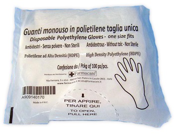 GUANTO MONOUSO IN PVC MISURA UNICA 100 PEZZI - Metafarm