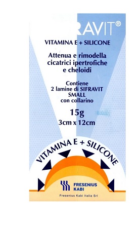 PLACCA IN SILICONE E VITAMINA E SIFRAVIT DIMENSIONI 3X12CM. INDICATA NEL TRATTAMENTO DI CHELOIDI E CICATRICI IPERTROFICHE CONSEGUENTI AD INTERVENTI C HIRURGICI, USTIONI, E FERITE - Metafarm