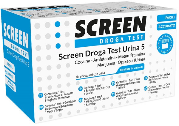 SCREEN DROGA TEST 5 DROGHE TEST ANTIDROGA CON CONTENITORE URINA - Metafarm