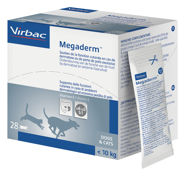 MEGADERM SUPPLEMENTO GATTI E CANI INFERIORI A 10 KG SCATOLA DA 32 SACCHETTI MONODOSE 4 ML - Metafarm