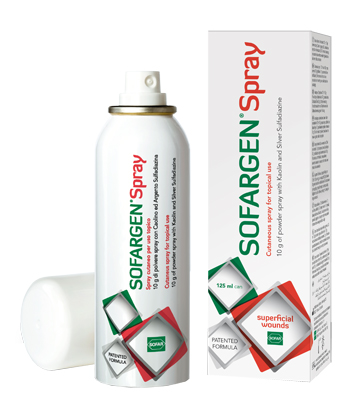 MEDICAZIONE IN POLVERE SPRAY CON CAOLINO E ARGENTO SULFADIAZINA 1% SOFARGEN SPRAY 10 G BOMBOLETTA PRESSURIZZATA 125 ML - Metafarm