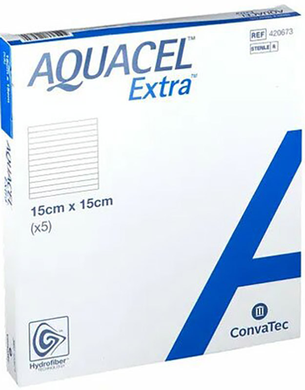 MEDICAZIONE IN HYDROFIBER E IONI ARGENTO INTESSUTA IN LYOCELL AQUACEL AG EXTRA DRS 15X15CM 5 PEZZI - Metafarm