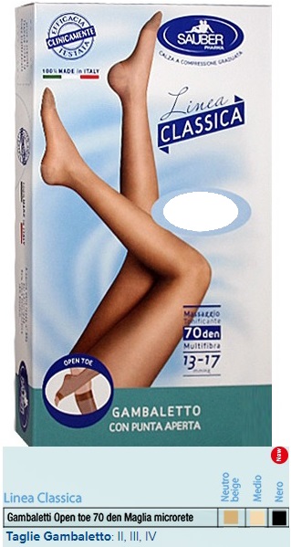 SAUBER GAMBALETTO OPEN TOE MAGLIA MICRORETE 70 DEN COLORE MEDIO TAGLIA 3 LINEA CLASSICA - Metafarm