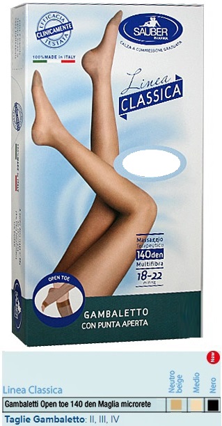 SAUBER GAMBALETTO OPEN TOE MAGLIA MICRORETE 140 DEN COLORE NEUTRO BEIGE TAGLIA 3 LINEA CLASSICA - Metafarm