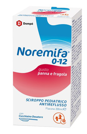 SCIROPPO PEDIATRICO ANTIREFLUSSO NOREMIFA 0-12 FLACONE 200 ML GUSTO PANNA E FRAGOLA - Metafarm
