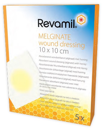GARZA MEDICATA REVAMIL MELGINATE ALGINATO MIELE 10X10 CM 5 PEZZI - Metafarm