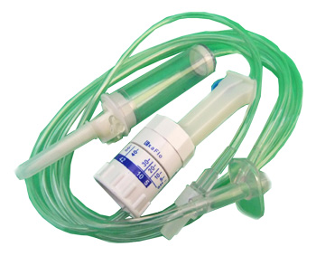 DEFLUSSORE CON REGOLATORE DI FLUSSO A GRAVITA' CON PERFORATORE 5/250ML - Metafarm