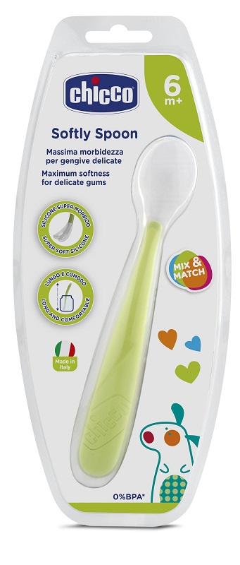 CHICCO CUCCHIAIO MORBIDO SILICONE 6M+ VERDE UP - Metafarm