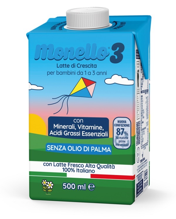 MONELLO 3 FORMULA PER LA CRESCITA A BASE DI LATTE PER BAMBINI DA 1 A 3 ANNI LIQUIDO 500 ML - Metafarm