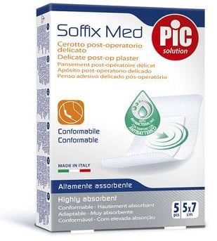 CEROTTO PIC SOFFIX MED IN TNT CON TAMPONE CENTRALE ASSORBENTE STERILE MONOUSO 5X7 CM ANTIBATTERICO 5 PEZZI - Metafarm