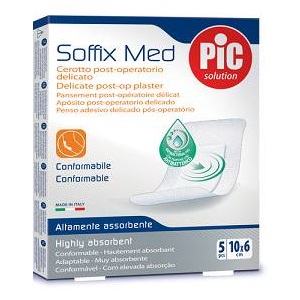 CEROTTO PIC SOFFIX MED IN TNT CON TAMPONE CENTRALE ASSORBENTE STERILE MONOUSO 10X6 CM ANTIBATTERICO 5 PEZZI - Metafarm