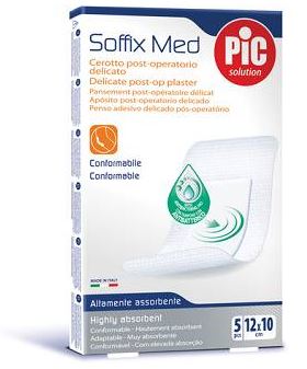 CEROTTO PIC SOFFIX MED IN TNT CON TAMPONE CENTRALE ASSORBENTE STERILE MONOUSO 10X12 CM ANTIBATTERICO 5 PEZZI - Metafarm