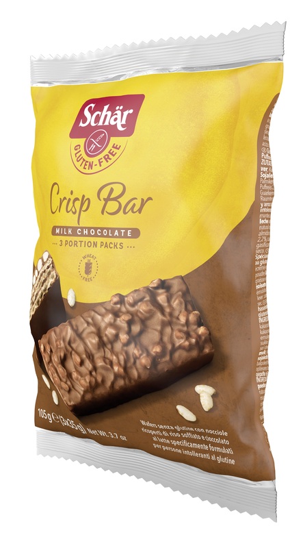 SCHAR CRISP BAR WAFERS CON NOCCIOLE RICOPERTI DI RISO SOFFIATO E CIOCCOLATO AL LATTE 3 PORZIONI DA 35 G - Metafarm