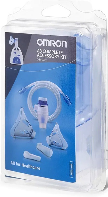 OMRON A3 COMPLETE KIT RICAMBIO AMPOLLA REGOLABILE + TUBO + MASCHERINA PEDIATRICA + MASCHERINA ADULTI + FORCELLE NASALI + BOCCAGLIO - Metafarm