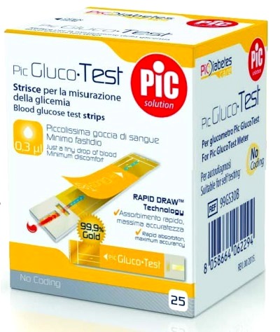 STRISCE MISURAZIONE GLICEMIA PIC GLUCOTEST 25 PEZZI - Metafarm