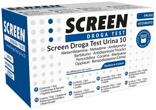 SCREEN DROGA TEST 10 DROGHE TEST ANTIDROGA CON CONTENITORE URINA - Metafarm