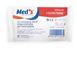 GARZA COMPRESSA IDROFILA MEDS FARMATEXA 12/8 10X10CM 25 PEZZI - Metafarm
