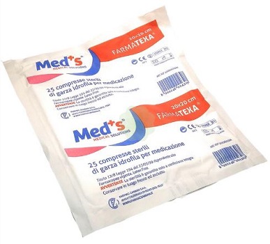 GARZA COMPRESSA IDROFILA MEDS FARMATEXA 12/8 20X20CM 25 PEZZI - Metafarm