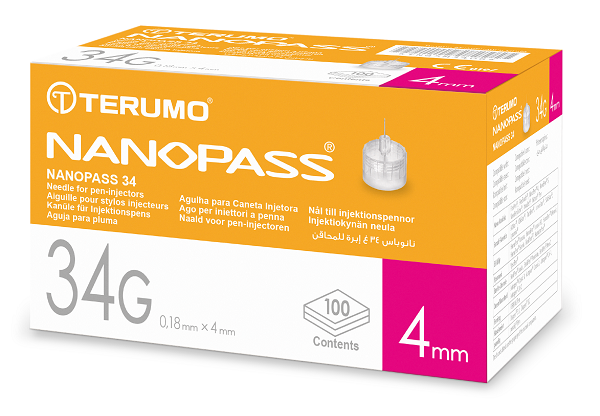 AGO PER PENNA DA INSULINA NANOPASS 34 GAUGE LUNGHEZZA 4 MM 100 PEZZI - Metafarm