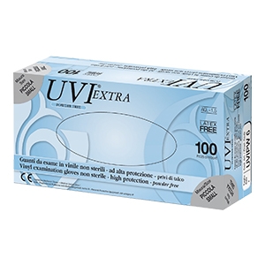 GUANTO IN CLORURO DI POLIVINILE SUPERFICIE LISCIA PRIVO DI TALCO 100 PEZZI ARTICOLO UVIPW 7 - Metafarm