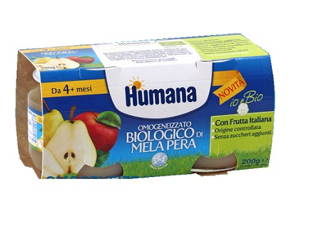 HUMANA OMOGENEIZZATO MELA/PERA BIO 2 VASETTI 100 G - Metafarm