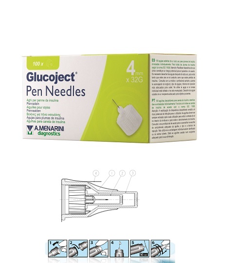 AGO PER PENNA DA INSULINA GLUCOJECT LUNGHEZZA 4 MM GAUGE 32 100 PEZZI - Metafarm