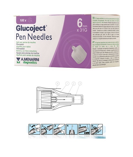 AGO PER PENNA DA INSULINA GLUCOJECT LUNGHEZZA 6 MM GAUGE 31 100 PEZZI - Metafarm