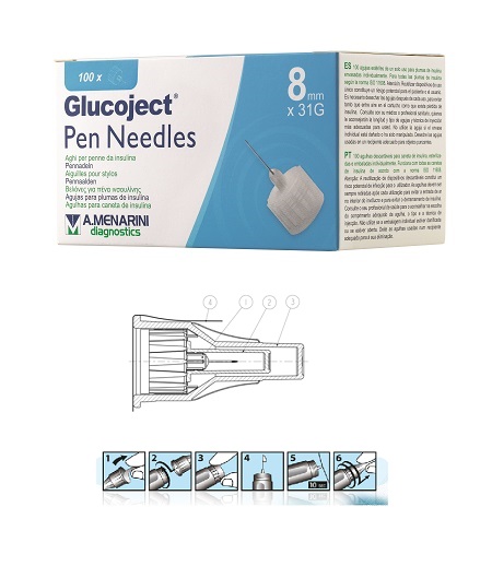 AGO PER PENNA DA INSULINA GLUCOJECT LUNGHEZZA 8 MM GAUGE 31 100 PEZZI - Metafarm