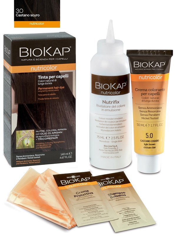 BIOKAP NUTRICOLOR 3,0 NEW CASTANO SCURO TINTA TUBO + FLACONE - Metafarm