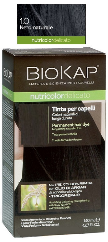 BIOKAP NUTRICOLOR DELICATO 1,0 NERO NATURALE TINTA TUBO + FLACONE - Metafarm