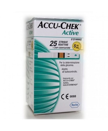 STRISCE MISURAZIONE GLICEMIA ACCU-CHEK ACTIVE STRIPS 25 PEZZI INF RETAIL - Metafarm