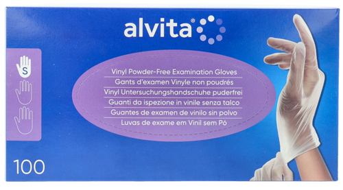 GUANTI DA ISPEZIONE ALVITA IN VINILE SENZA TALCO S 100 PEZZI - Metafarm