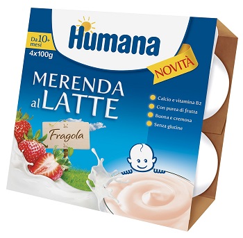 HUMANA MERENDA AL LATTE GUSTO FRAGOLA 100 G 4 PEZZI - Metafarm