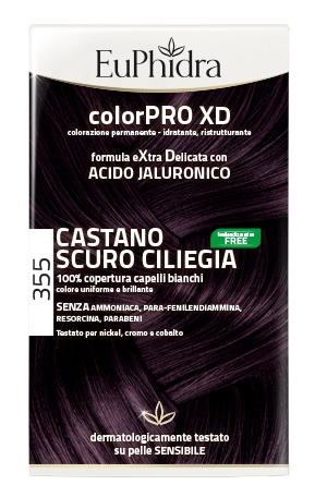 EUPHIDRA COLORPRO XD 355 CASTANO SCURO CILIEGIA GEL COLORANTE CAPELLI IN FLACONE + ATTIVANTE + BALSAMO + GUANTI - Metafarm