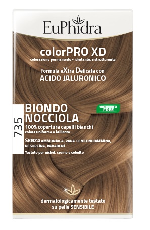 EUPHIDRA COLORPRO XD 735 BIONDO NOCCIOLA GEL COLORANTE CAPELLI IN FLACONE + ATTIVANTE + BALSAMO + GUANTI - Metafarm