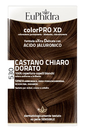 EUPHIDRA COLORPRO XD 530 CASTANO CHIARO DORATO GEL COLORANTE CAPELLI IN FLACONE + ATTIVANTE + BALSAMO + GUANTI - Metafarm