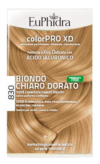 EUPHIDRA COLORPRO XD 830 BIONDO CHIARO DORATO GEL COLORANTE CAPELLI IN FLACONE + ATTIVANTE + BALSAMO + GUANTI - Metafarm