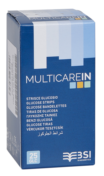 STRISCE MISURAZIONE GLICEMIA MULTICARE IN GLUCOSIO ELETTRODO 25 PEZZI - Metafarm